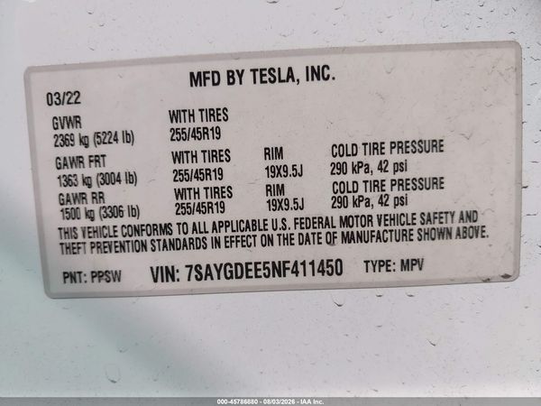 2022 TESLA MODEL Y