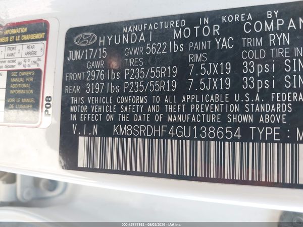 2016 HYUNDAI SANTA FE SE