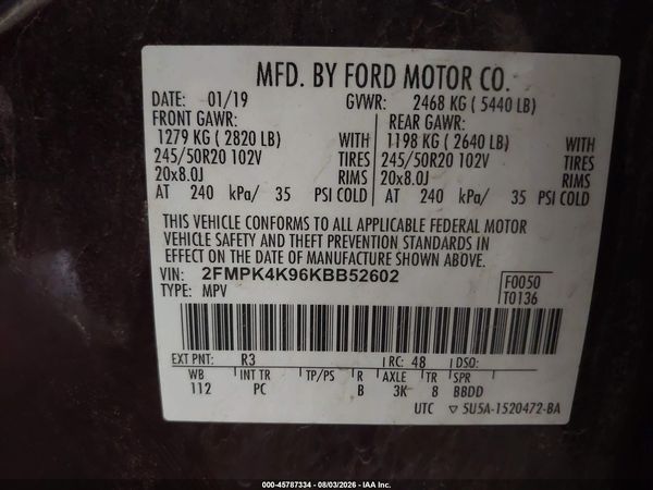 2019 FORD EDGE TITANIUM — I9