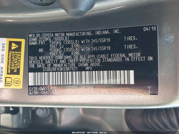 2019 TOYOTA HIGHLANDER LIMITED PLATINUM