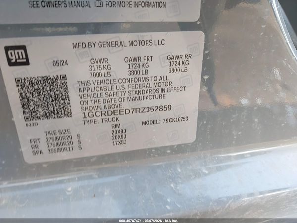 2024 CHEVROLET SILVERADO 1500 4WD  STANDARD BED RST — I9