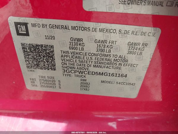 2021 CHEVROLET SILVERADO 1500 2WD  SHORT BED LT — I9