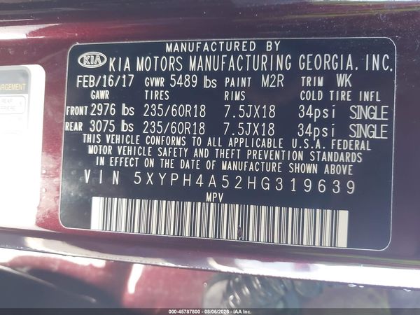 2017 KIA SORENTO 3.3L EX