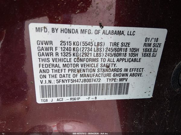 2018 HONDA PILOT EX