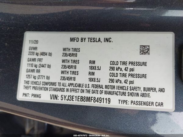 2021 TESLA MODEL 3