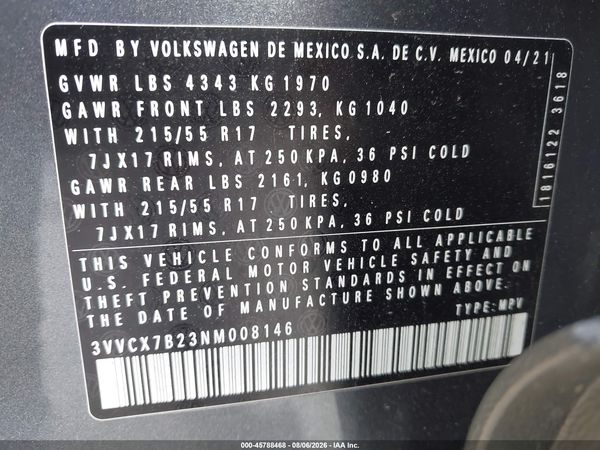 2022 VOLKSWAGEN TAOS 1.5T S — I9