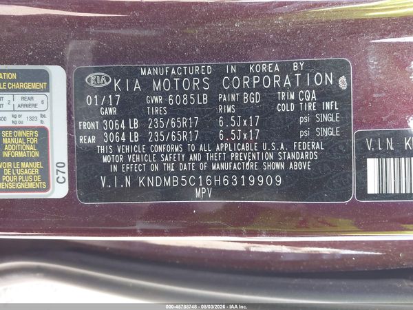 2017 KIA SEDONA LX