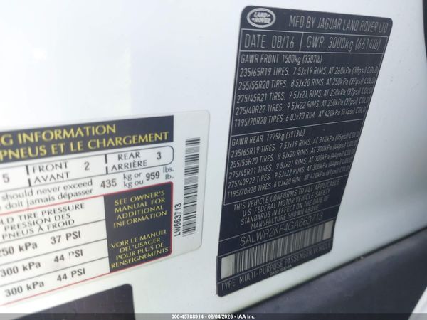 2016 LAND ROVER RANGE ROVER SPORT