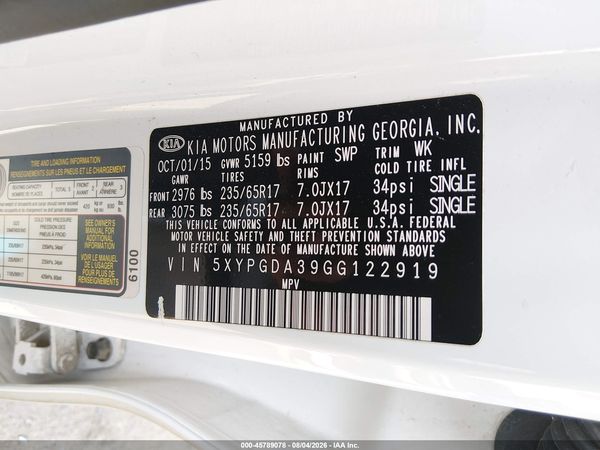2016 KIA SORENTO 2.4L LX