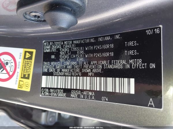 2016 TOYOTA HIGHLANDER LE V6