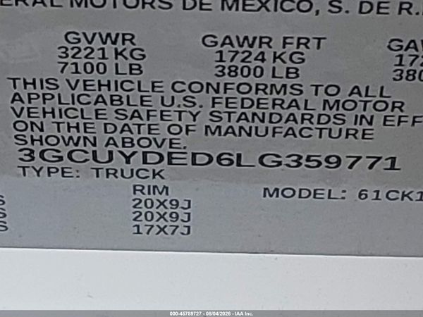 2020 CHEVROLET SILVERADO 1500 4WD  SHORT BED LT — I9
