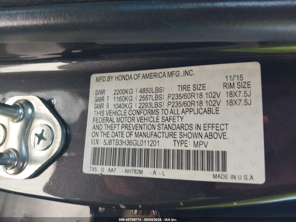 2016 ACURA RDX ACURAWATCH PLUS PKG