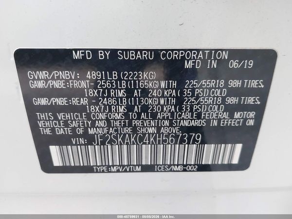 2019 SUBARU FORESTER SPORT — I9