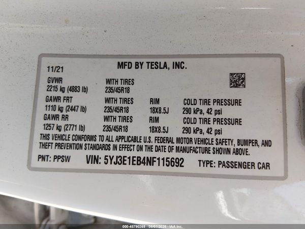 2022 TESLA MODEL 3