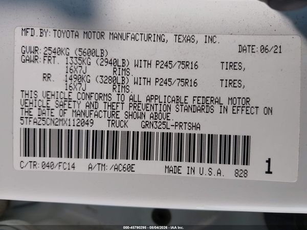 2021 TOYOTA TACOMA SR5 V6