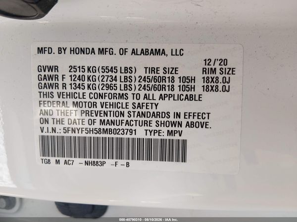 2021 HONDA PILOT 2WD EX-L