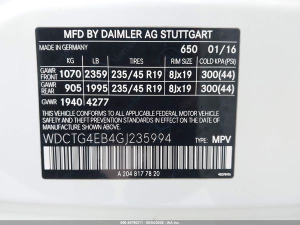 2016 MERCEDES-BENZ GLA 250 GLA250