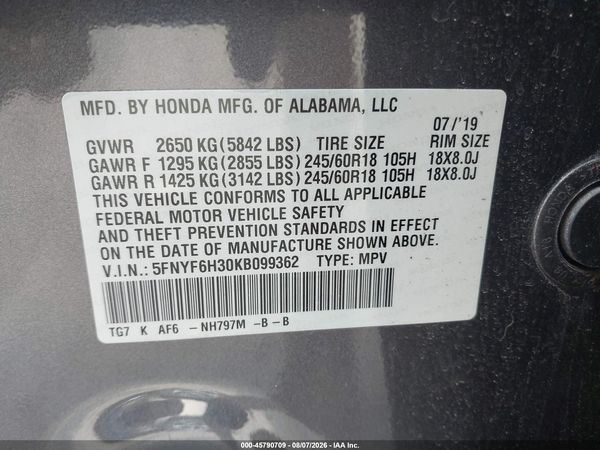 2019 HONDA PILOT EX