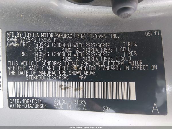 2014 TOYOTA SIENNA LE V6 8 PASSENGER