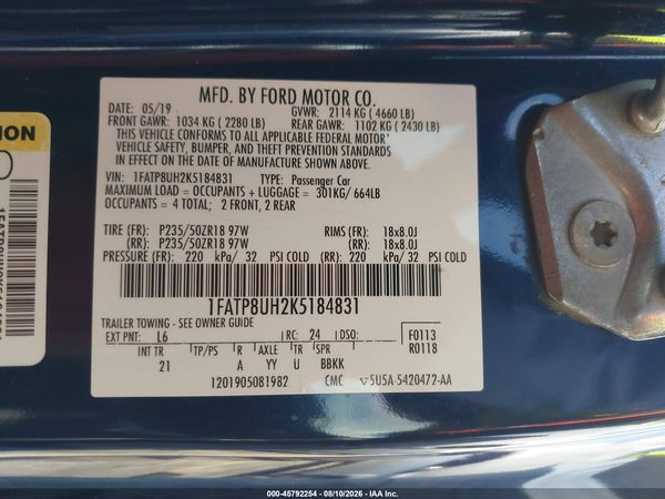 2019 FORD MUSTANG ECOBOOST