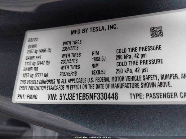 2022 TESLA MODEL 3