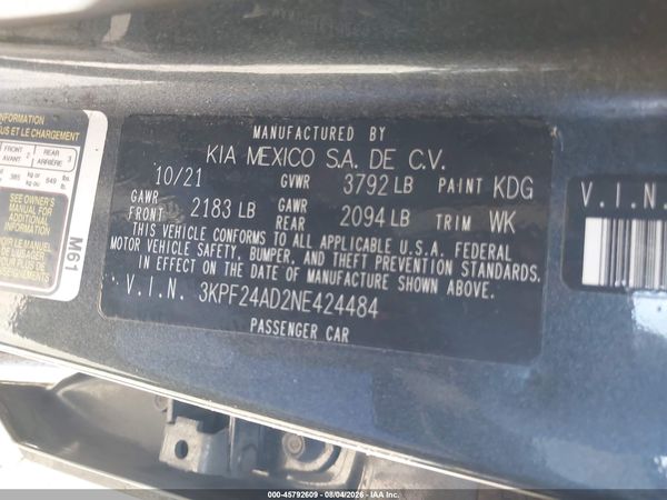 2022 KIA FORTE LXS
