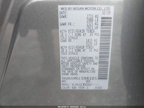 2020 NISSAN PATHFINDER SL 4WD