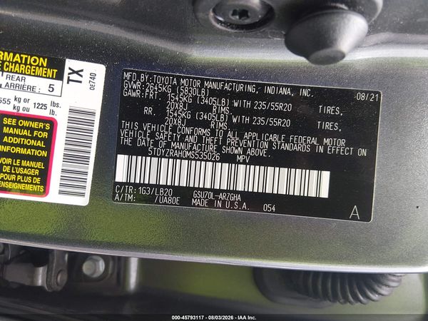 2021 TOYOTA HIGHLANDER LIMITED