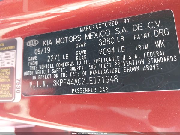 2020 KIA FORTE GT MANUAL