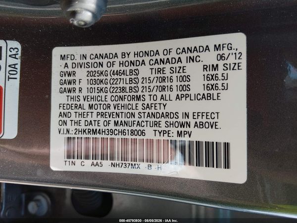 2012 HONDA CR-V LX
