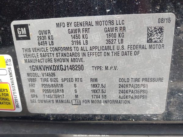 2016 CHEVROLET TRAVERSE LT — I9