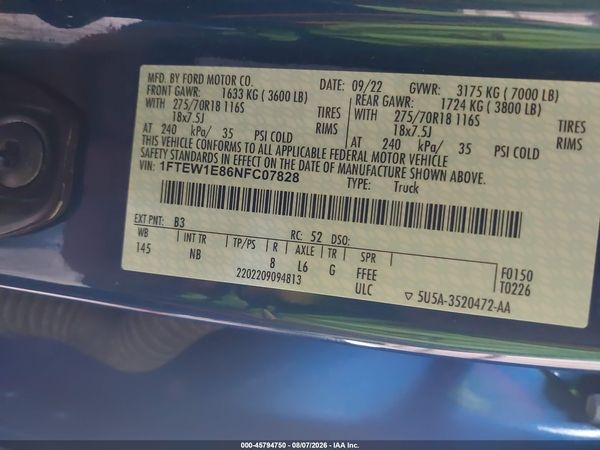 2022 FORD F-150 TREMOR — I9