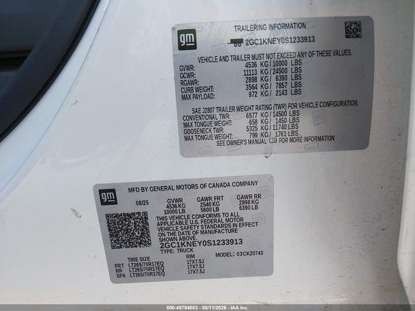 2025 CHEVROLET SILVERADO 2500HD 4WD  STANDARD BED LT — I9