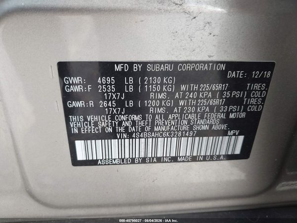 2019 SUBARU OUTBACK 2.5I PREMIUM