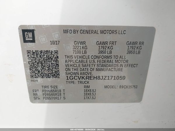 2018 CHEVROLET SILVERADO 1500 1LT — I9