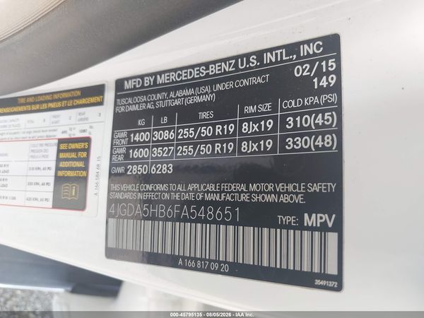 2015 MERCEDES-BENZ ML 350 4MATIC