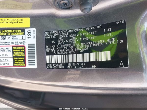 2017 TOYOTA SIENNA XLE PREMIUM 8 PASSENGER