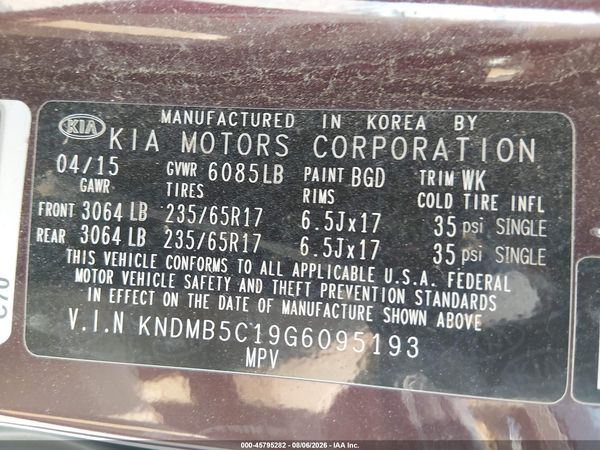 2016 KIA SEDONA LX