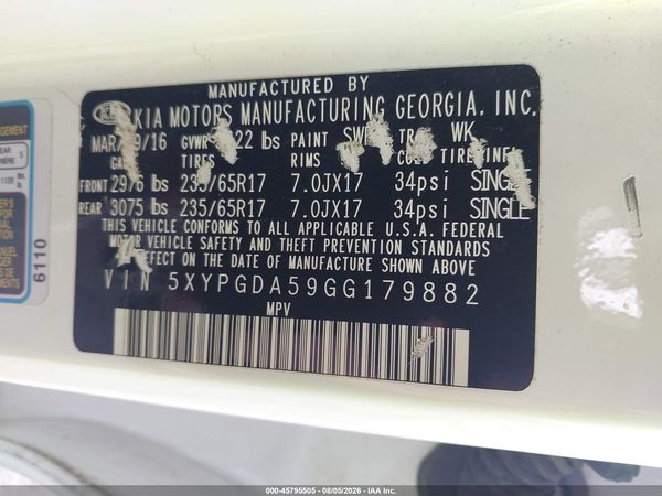 2016 KIA SORENTO 3.3L LX