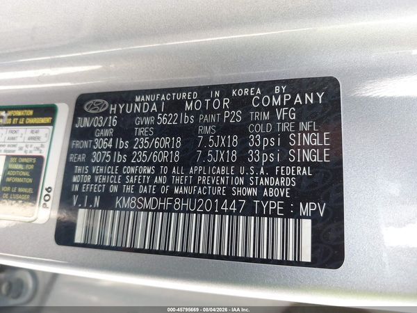2017 HYUNDAI SANTA FE SE