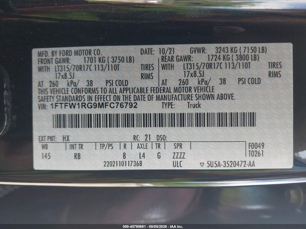 2021 FORD F-150 RAPTOR