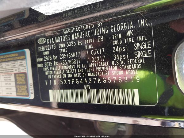 2019 KIA SORENTO 2.4L L