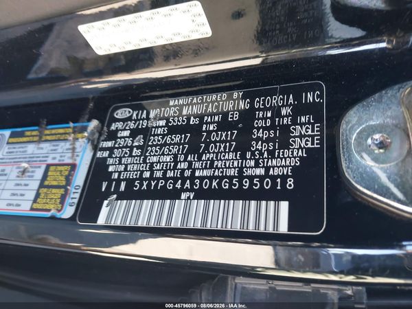 2019 KIA SORENTO 2.4L L — I9