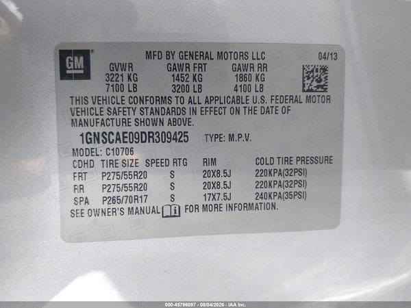 2013 CHEVROLET TAHOE LS — I9