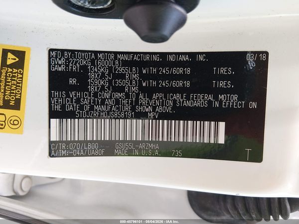 2018 TOYOTA HIGHLANDER XLE