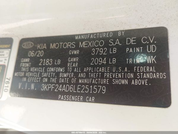 2020 KIA FORTE LXS