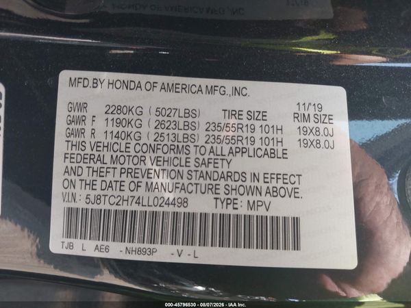 2020 ACURA RDX ADVANCE PACKAGE — I9