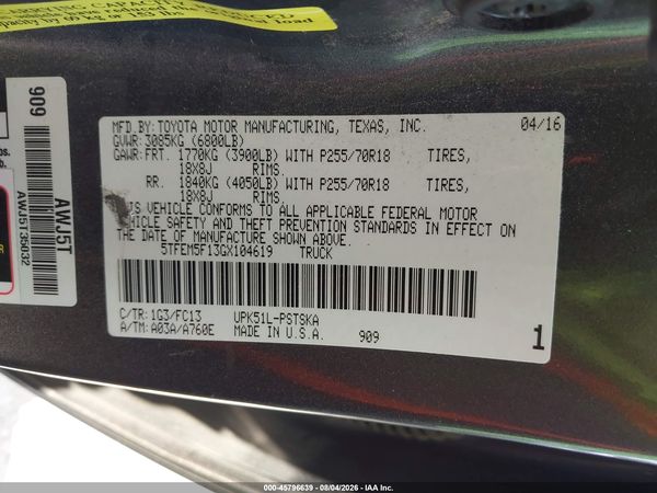 2016 TOYOTA TUNDRA SR5 4.6L V8