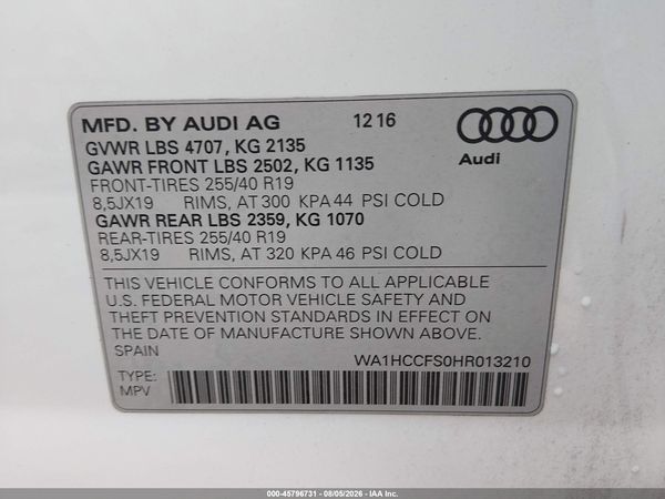 2017 AUDI Q3 2.0T PREMIUM