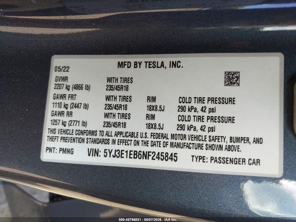 2022 TESLA MODEL 3